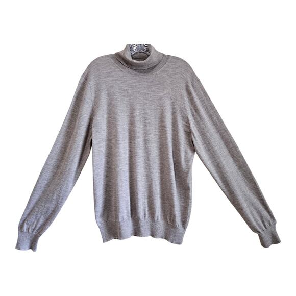 SAKS FIFTH AVENUE Women L Cashmere Sweater Beige Turtleneck Lightweight Base 42" - Picture 1 of 9